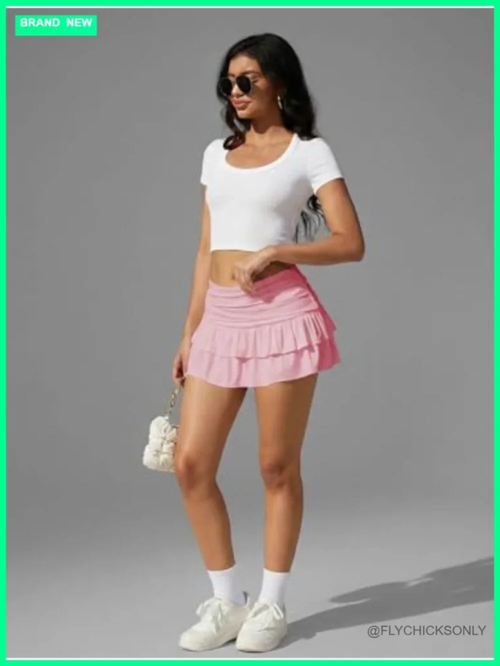 Y2K Ruffle Tiered Low Rise Fold Over Skort with Built-In Shorts